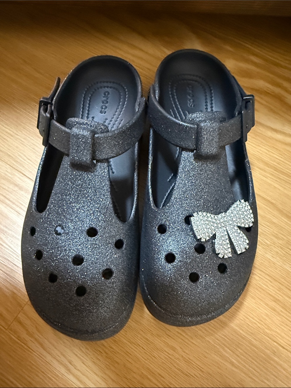 Women Black Glitter Mary Jane Clog with Bow - Crocs Style